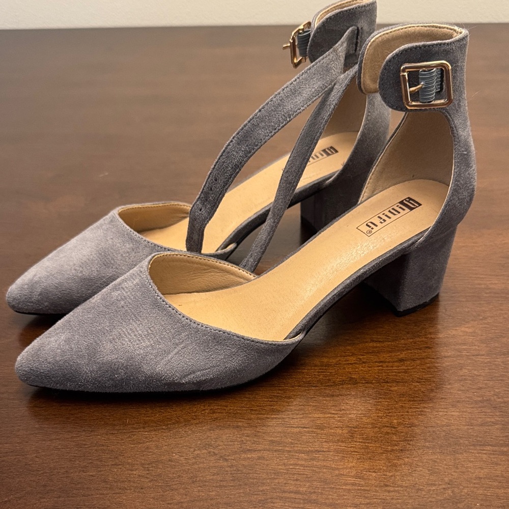 BAMBOO Gray Ankle Strap Heels